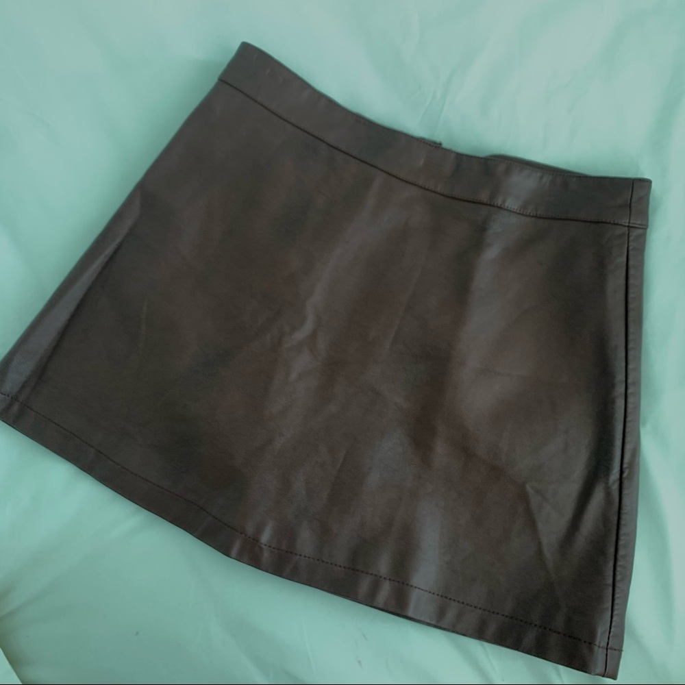 Brown Faux Leather Mini Skirt. Size M.
